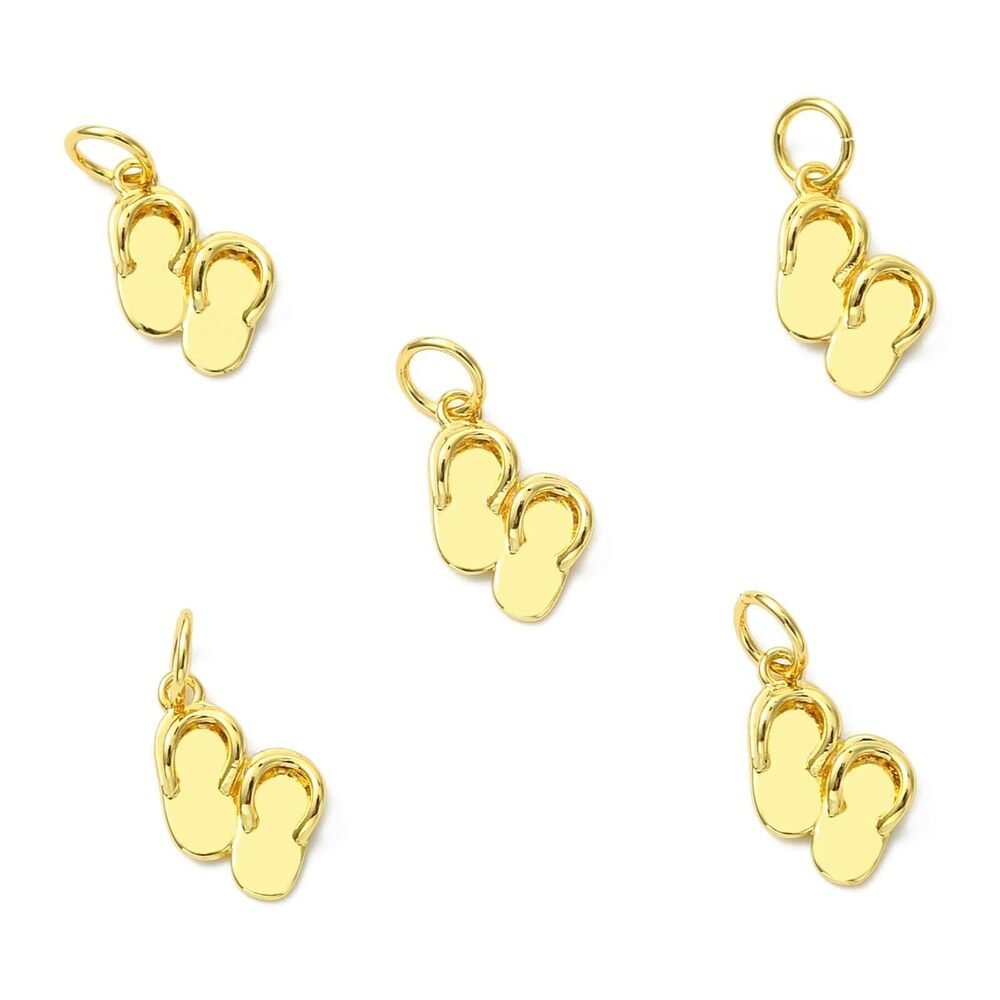 9900 10Pcs Brass Flip Flops Charms Beach Shoes Hawaiian Charms 18K Gold